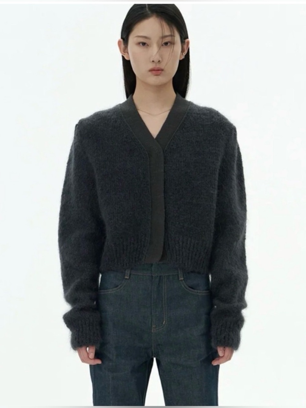 AMOMENTO Kid Mohair Grandma Cardigan Gray Size 1/Medium VGUC